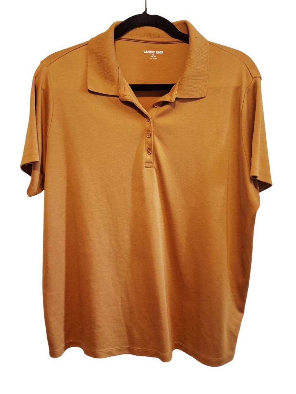 Lands End Womens 1X Polo Shirt Gold Short Sleeve Cotton Blend Classic Fit